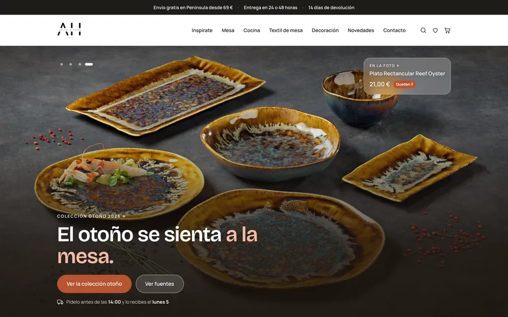 Anita's Home homepage with the autumn collection hero
