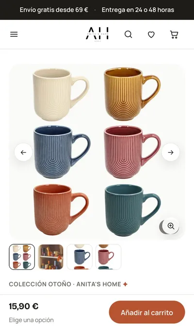 Anita's Home product page on mobile with a sticky add to cart bar