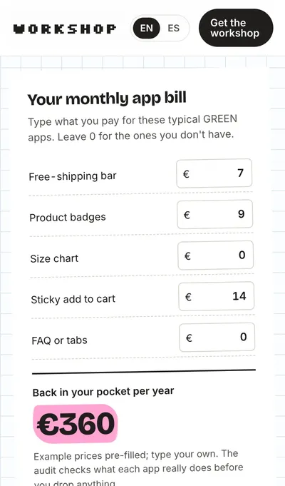 This page on mobile: the app bill calculator